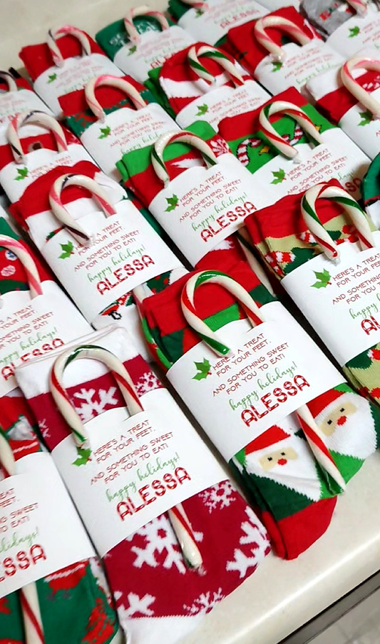 Printable Unique Christmas Holiday Party Sock Favor Wrappers for Boys or Girls Class Parties