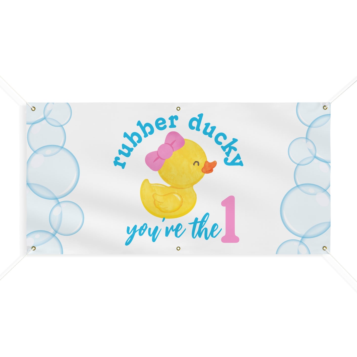 Girl Rubber Ducky You're the 1 Hanging Birthday Banner