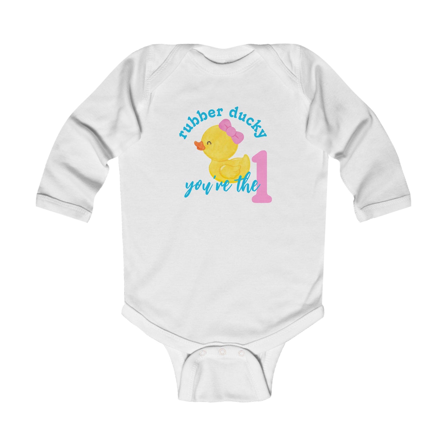 Girl Rubber Ducky You’re the 1 Long Sleeve 1st Birthday Bodysuit | 4 Colors Available