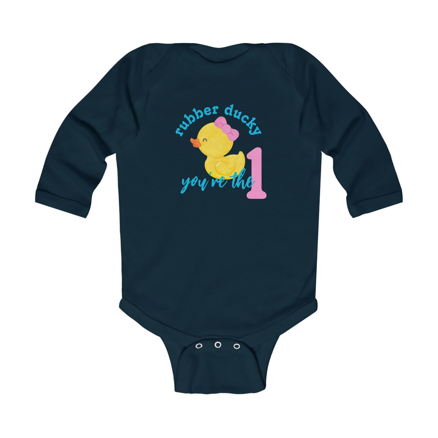 Girl Rubber Ducky You’re the 1 Long Sleeve 1st Birthday Bodysuit | 4 Colors Available