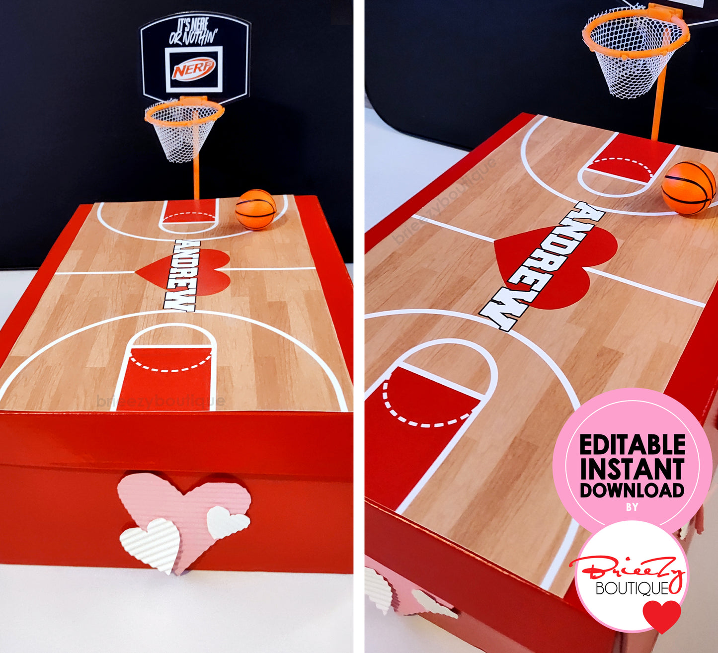 Printable Valentines Basketball Court For Box || EDITABLE DIGITAL DOWNLOAD