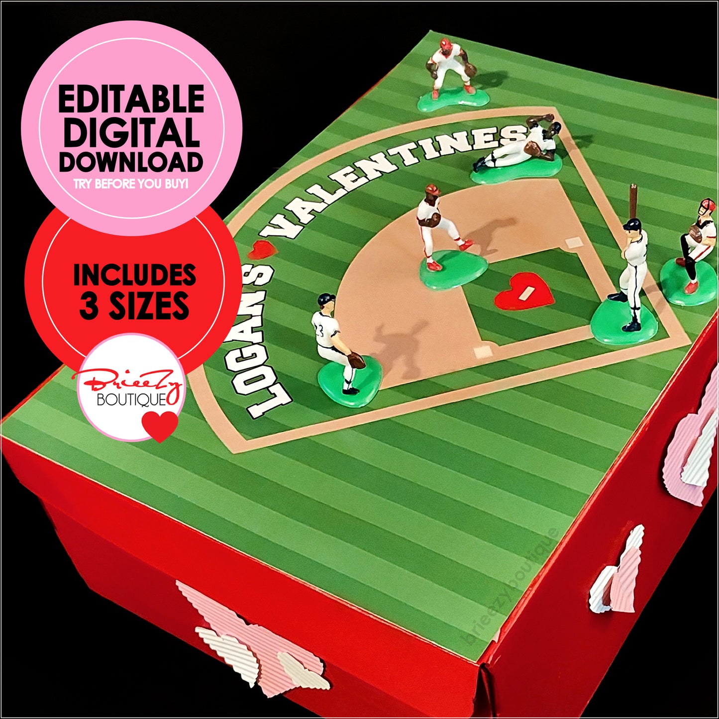 Printable Valentines Baseball Field For Box || EDITABLE DIGITAL DOWNLOAD