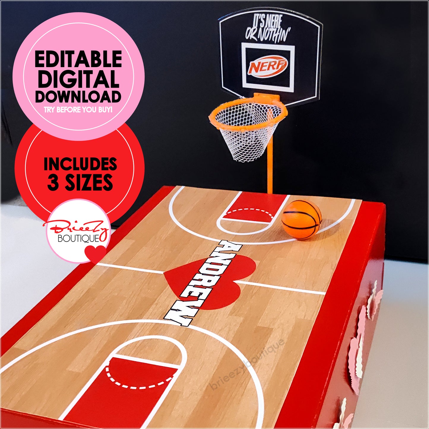 Printable Valentines Basketball Court For Box || EDITABLE DIGITAL DOWNLOAD