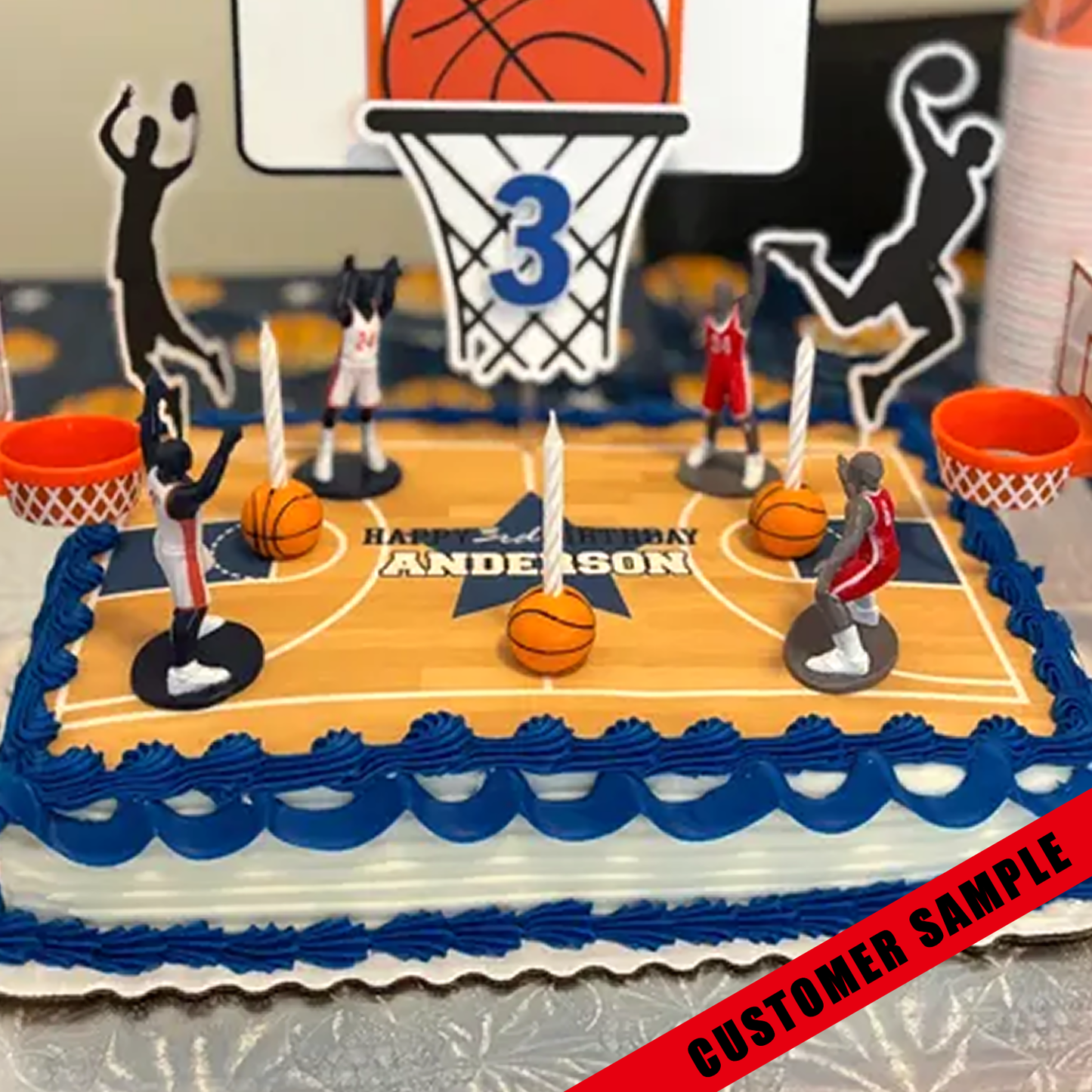 Customer Sample of a Blue Basketball Cake Topper