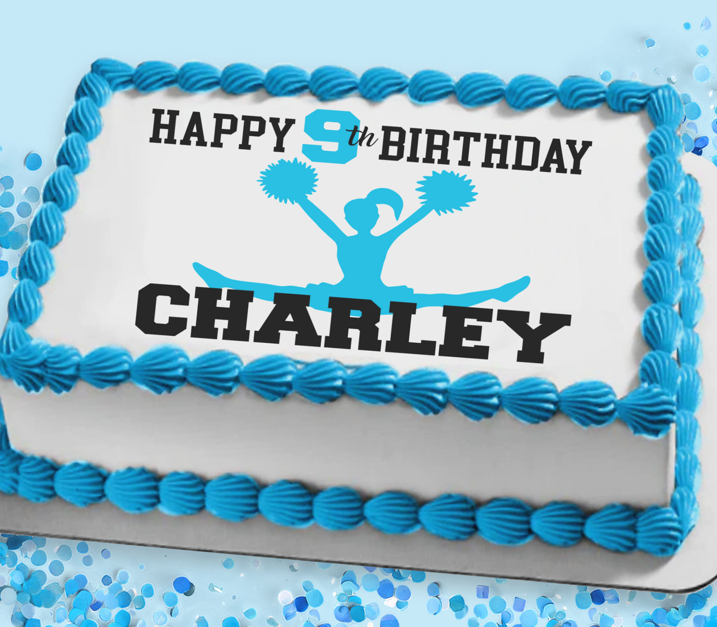 Cheerleading Birthday Edible Cake Topper Sugar Sheet | Blue | 4 Styles Available