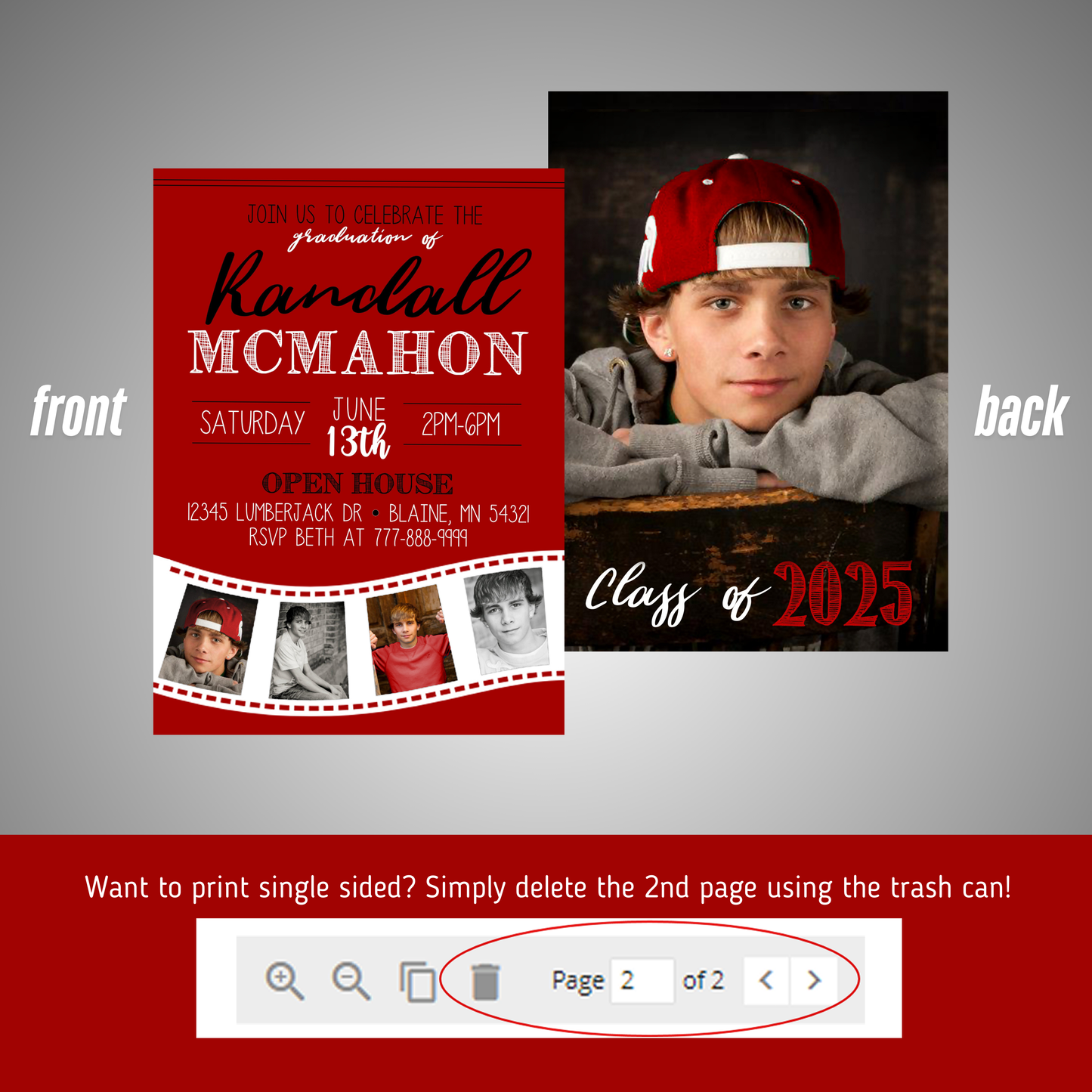 Red Filmstrip Graduation Photo Invitation | ANY COLOR | EDITABLE DIGITAL DOWNLOAD
