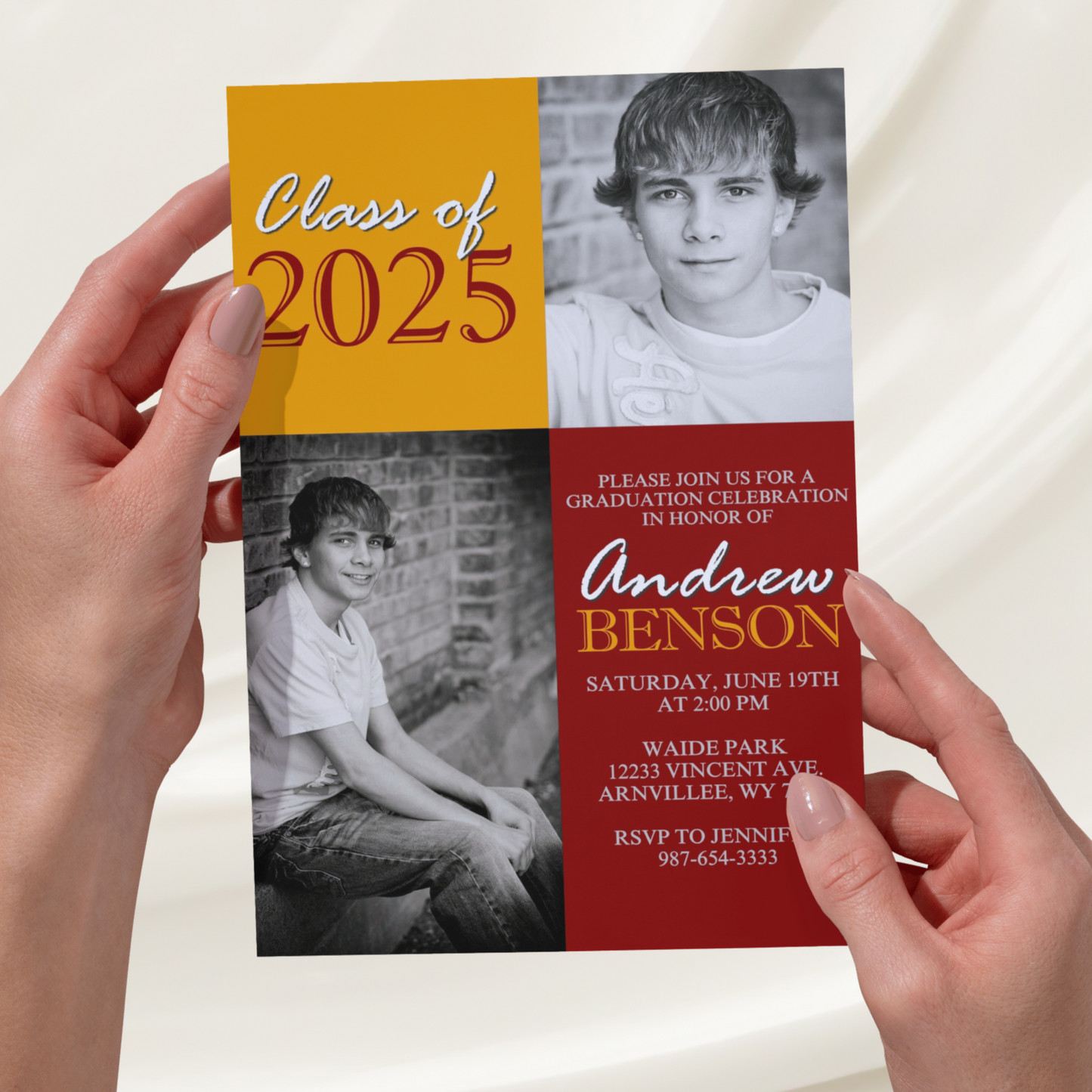 Maroon and Gold Classic 2 Photo Graduation Invitation | EDITABLE DIGITAL DOWNLOAD