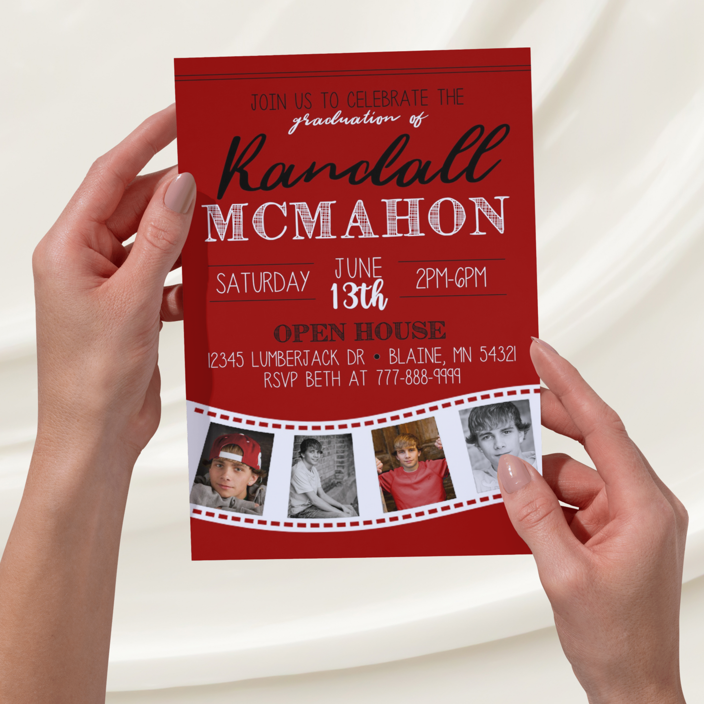 Red Filmstrip Graduation Photo Invitation | ANY COLOR | EDITABLE DIGITAL DOWNLOAD