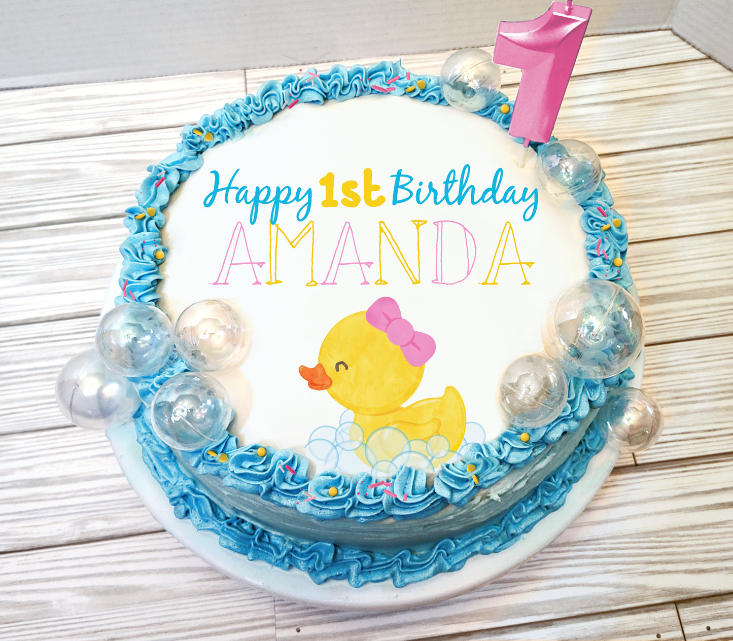 Girl Rubber Duck First Birthday Edible Cake Topper Sugar Sheet | 4 Styles Available