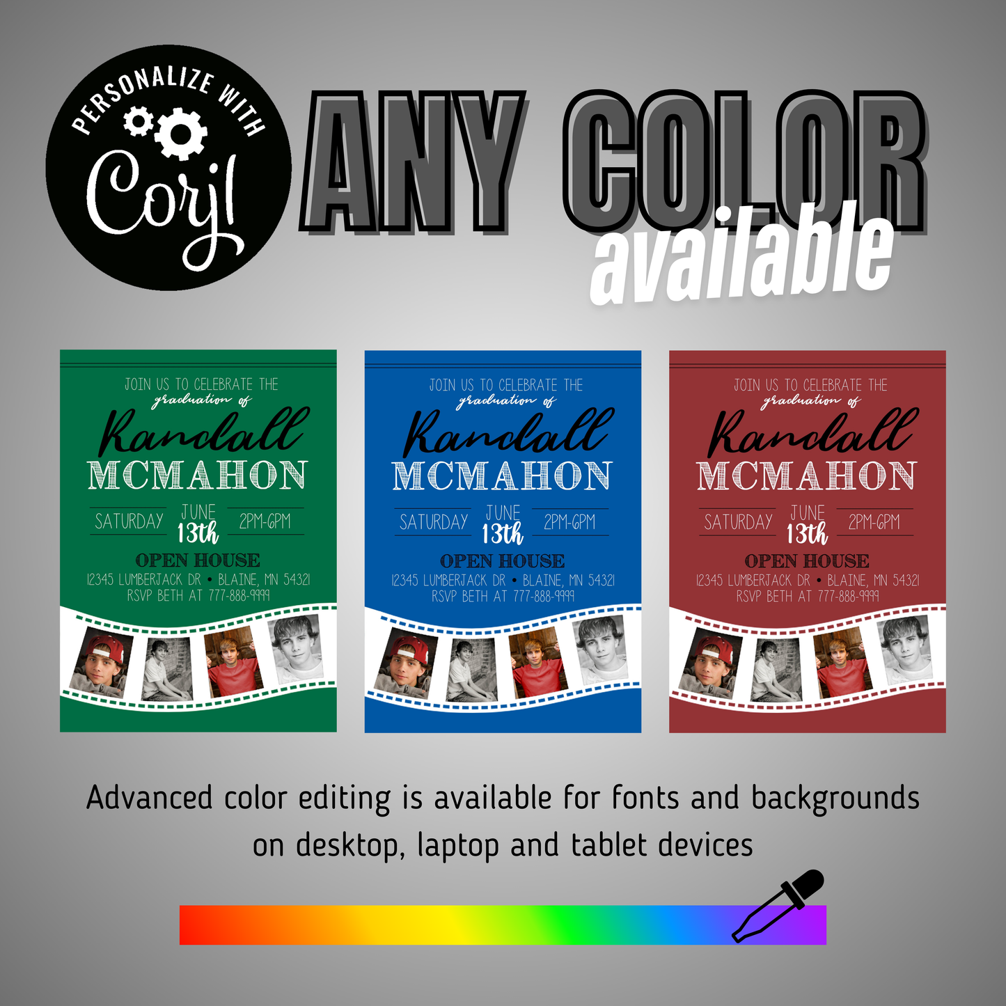 Red Filmstrip Graduation Photo Invitation | ANY COLOR | EDITABLE DIGITAL DOWNLOAD