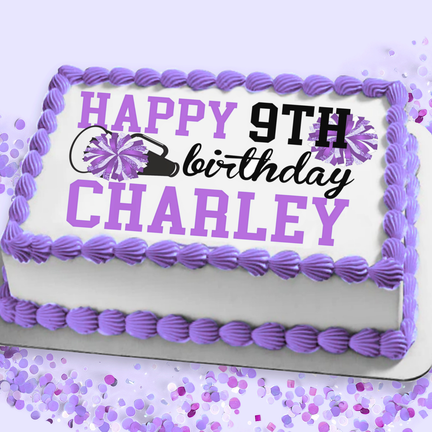 Cheerleading Birthday Edible Cake Topper Sugar Sheet | Purple | 4 Styles Available