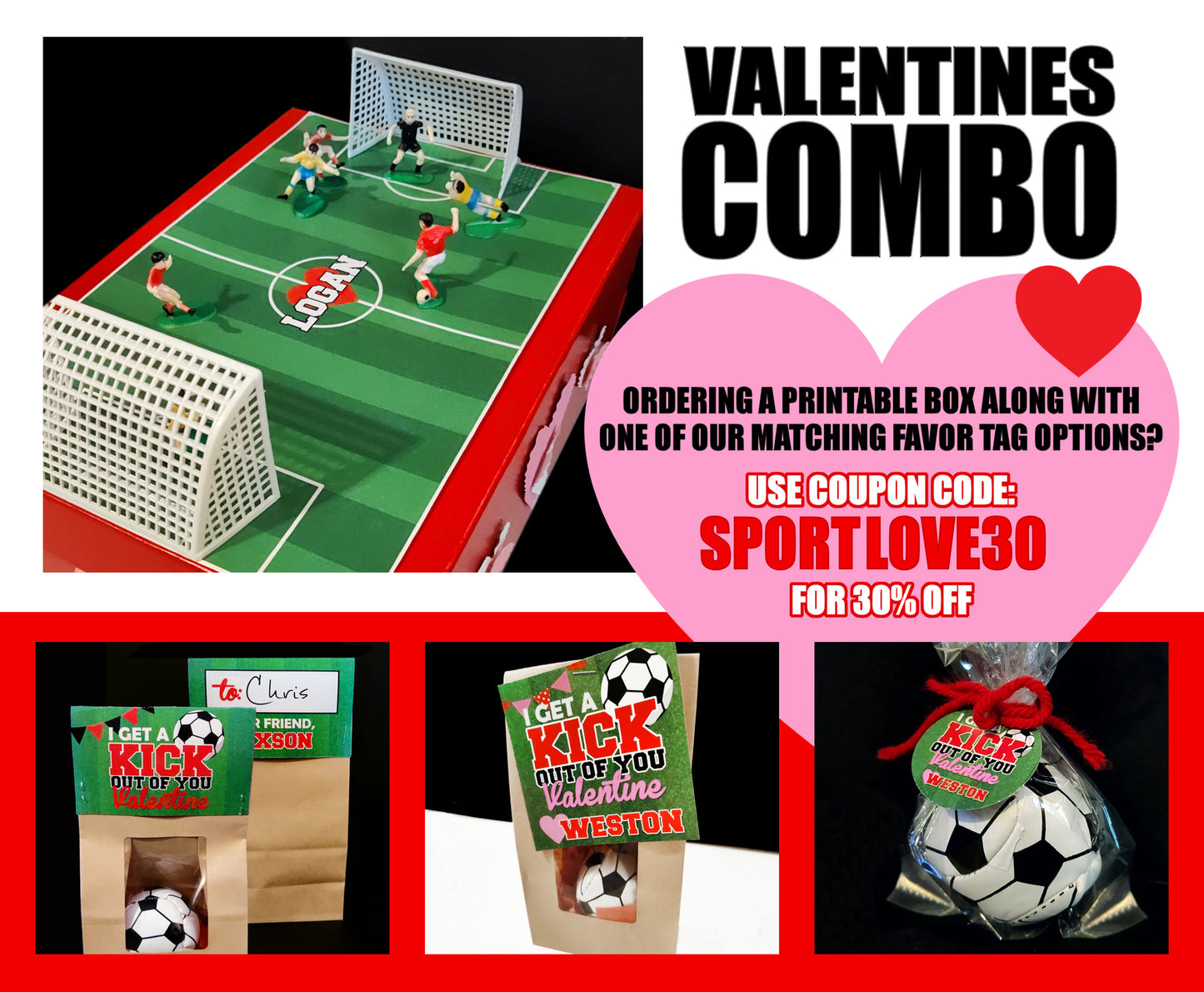 Printable Valentines Soccer Field For Box || EDITABLE DIGITAL DOWNLOAD