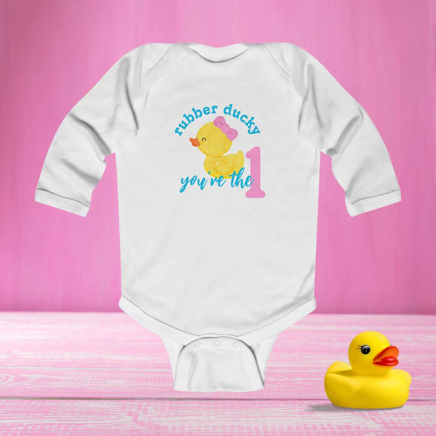 Girl Rubber Ducky You’re the 1 Long Sleeve 1st Birthday Bodysuit | 4 Colors Available
