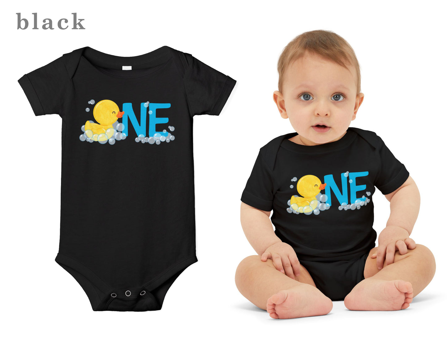 Boy Rubber Ducky ONE First Birthday Bodysuit