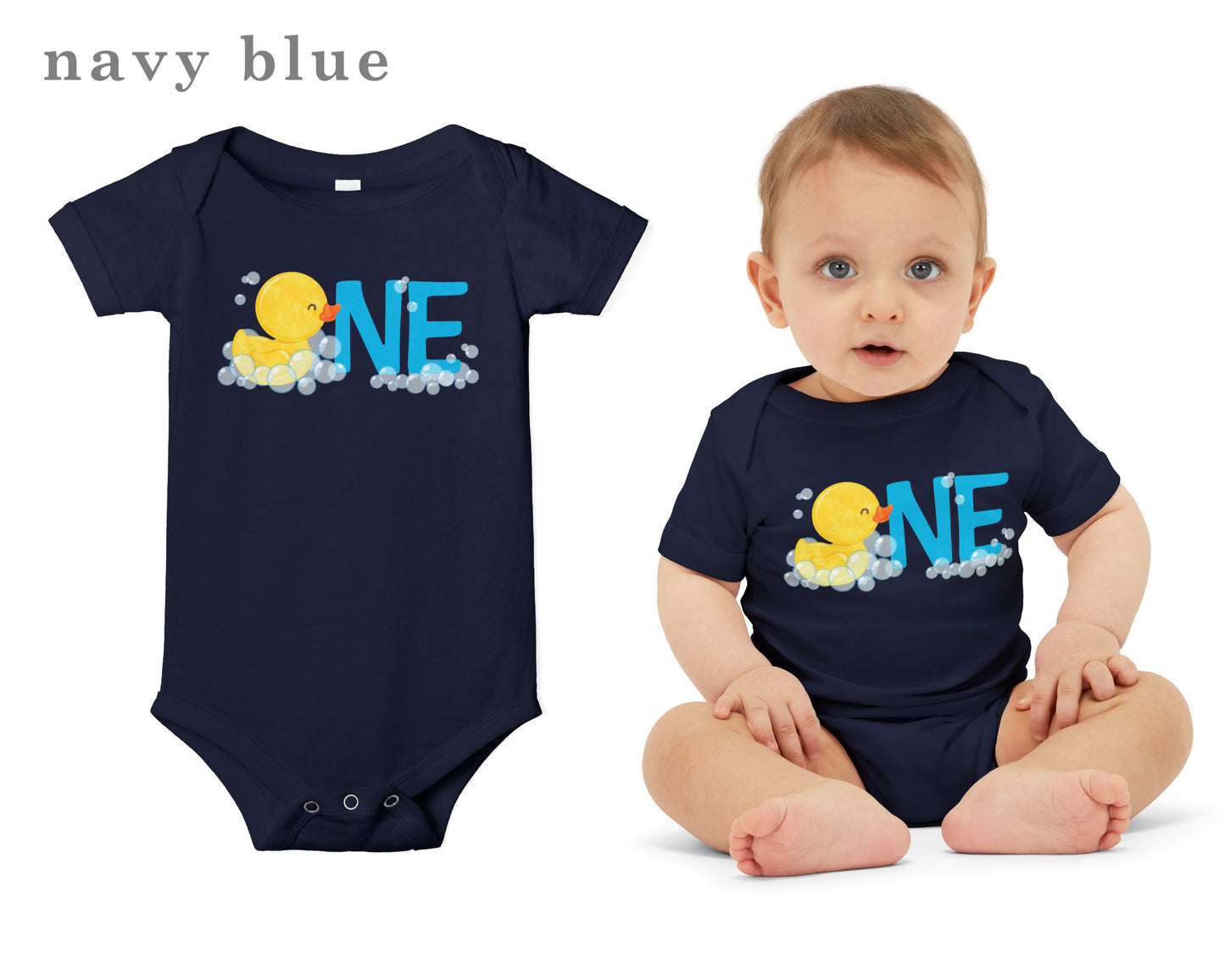 Boy Rubber Ducky ONE First Birthday Bodysuit
