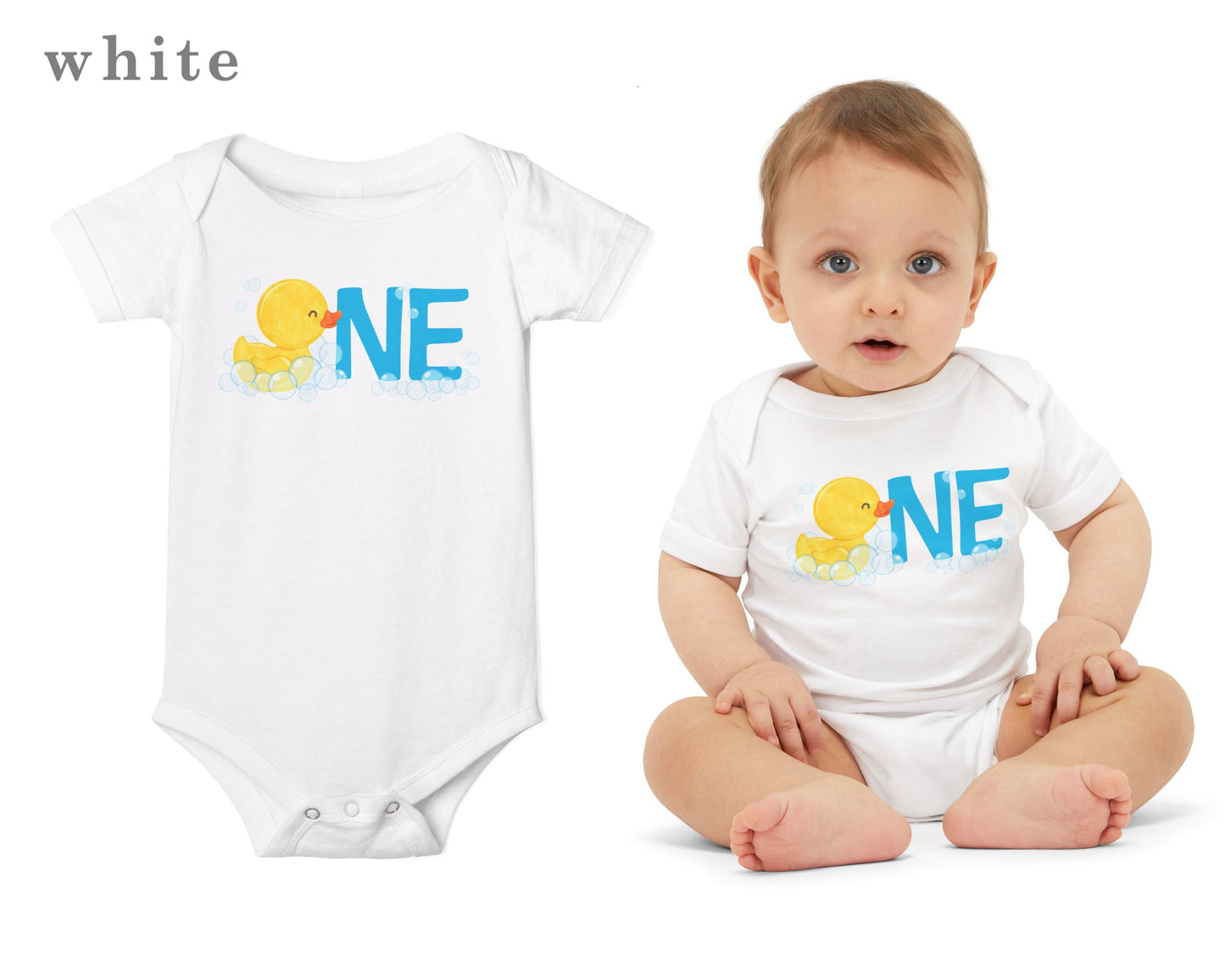 Boy Rubber Ducky ONE First Birthday Bodysuit