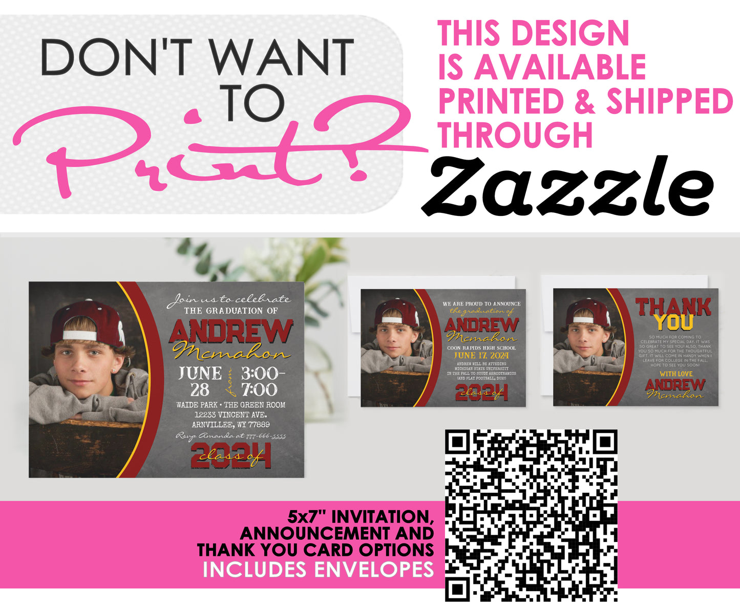 Maroon & Gold Chalkboard Graduation Photo Invitations | EDITABLE DIGITAL DOWNLOAD