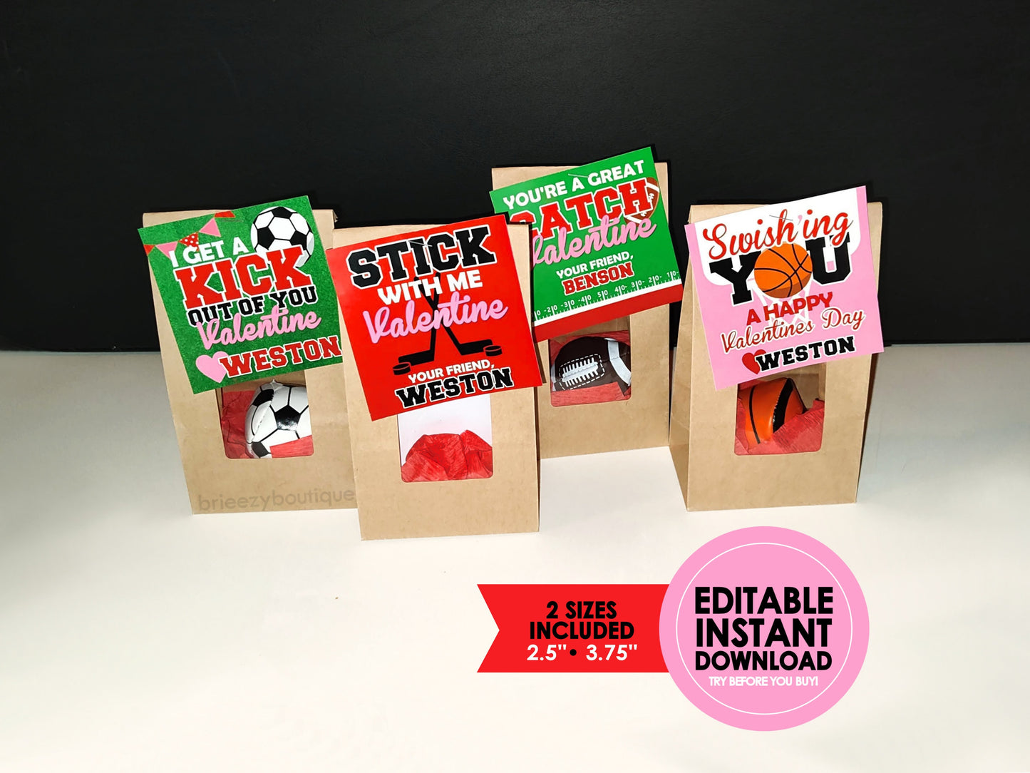 Printable Personalized Sports Valentines || EDITABLE INSTANT DOWNLOAD