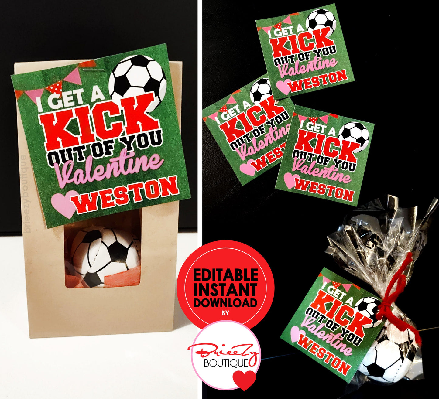 I Get a Kick Out of You Printable Soccer Valentines || EDITABLE INSTANT DOWNLOAD