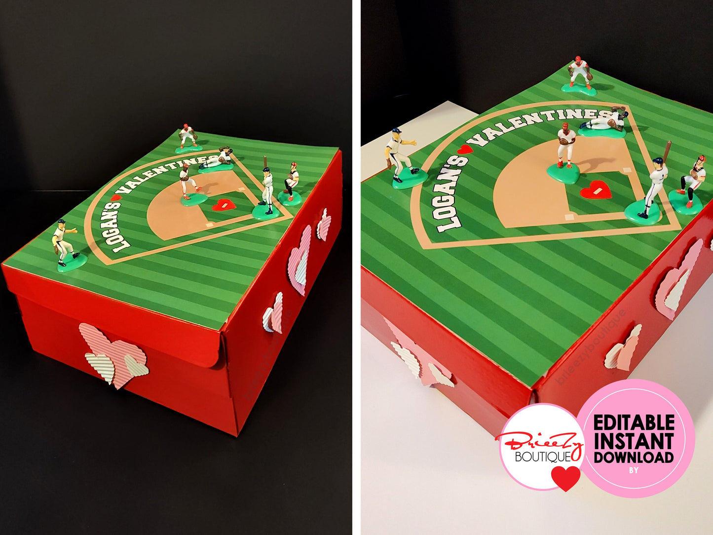Printable Valentines Baseball Field For Box || EDITABLE DIGITAL DOWNLOAD