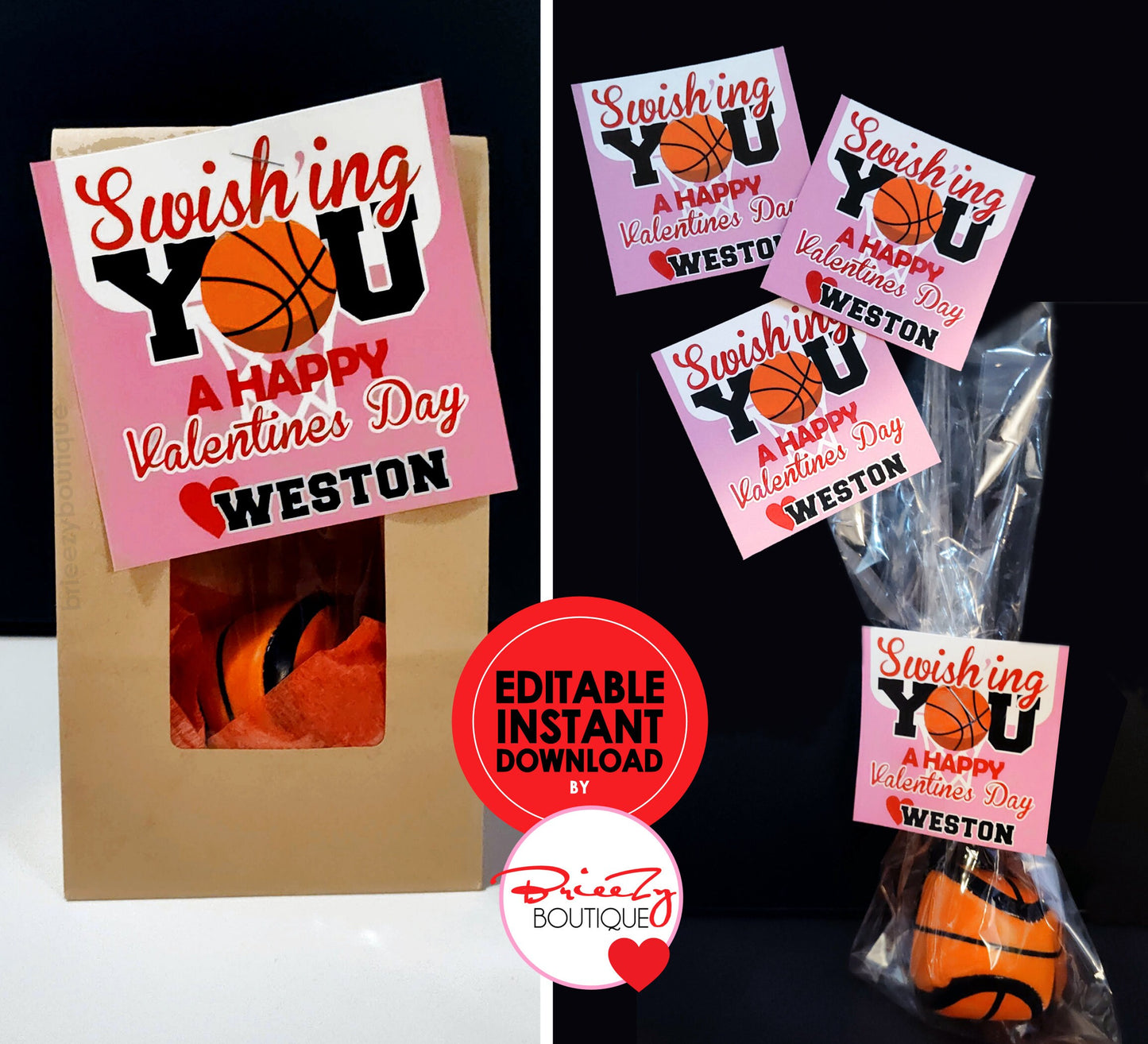 Printable Basketball Valentines || EDITABLE INSTANT DOWNLOAD