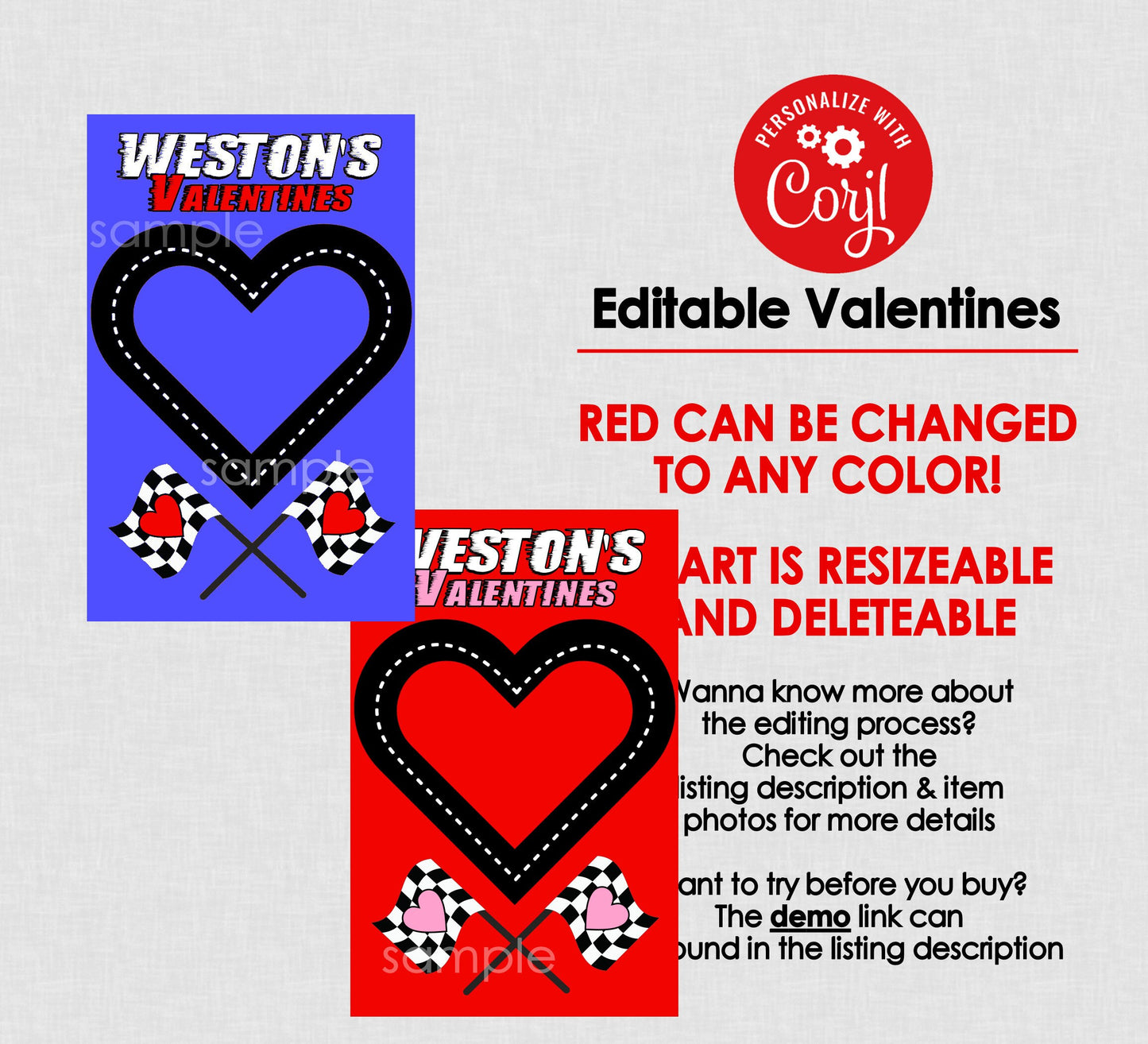 Race Car Track Printable For Valentines Box || EDITABLE DIGITAL DOWNLOAD