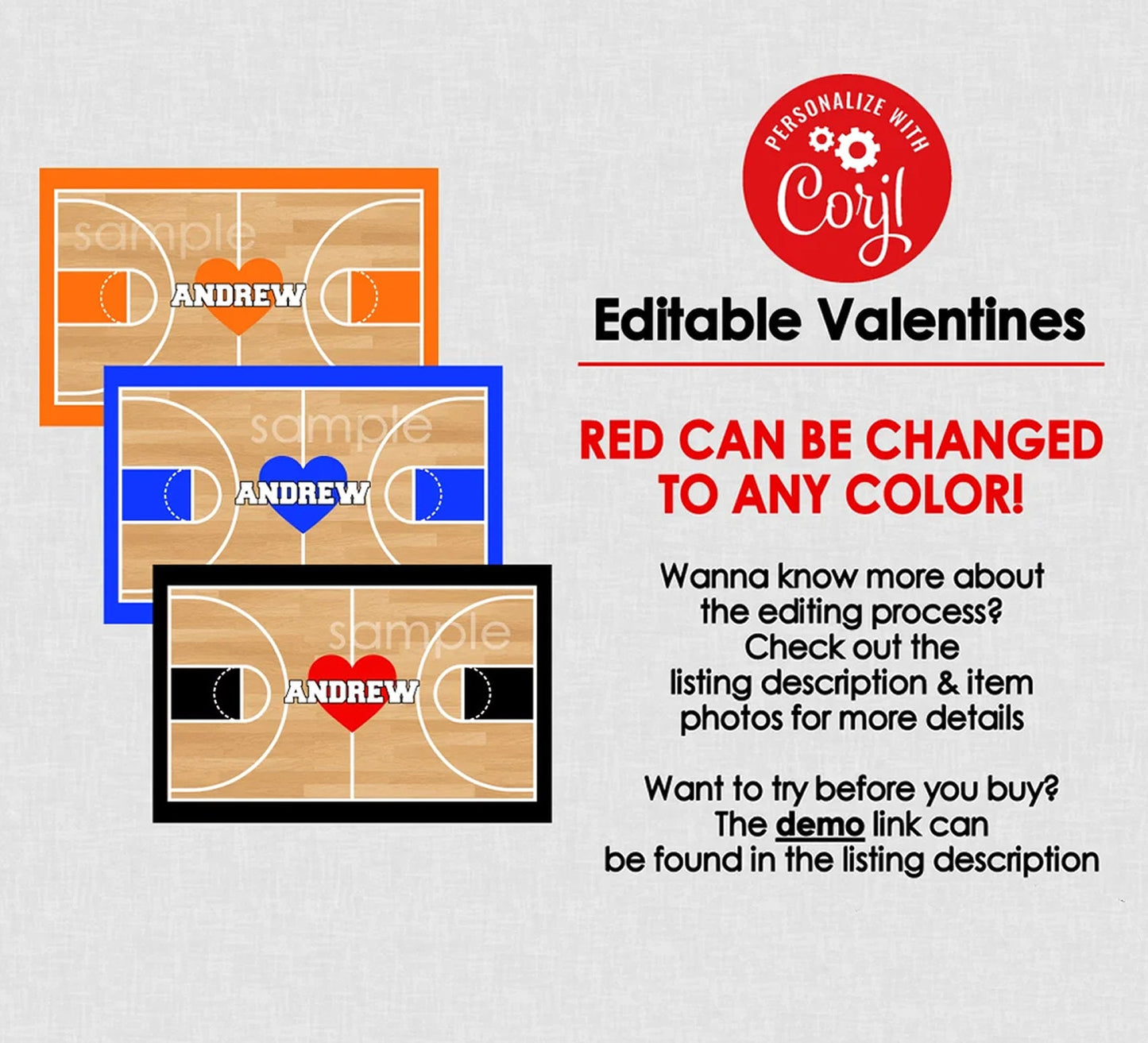 Printable Valentines Basketball Court For Box || EDITABLE DIGITAL DOWNLOAD
