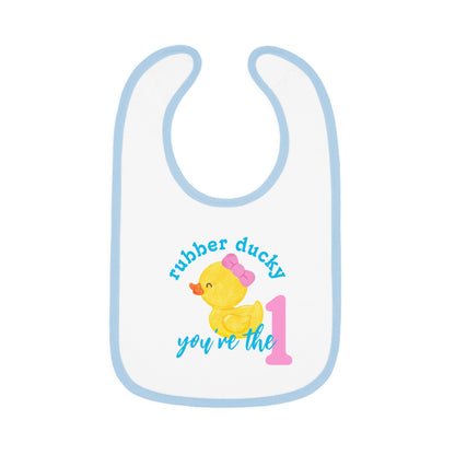Cute Girl Rubber Ducky You're the One 1st Birthday Bib