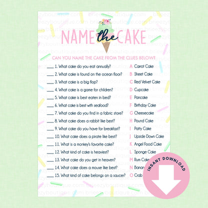 Name the Cake Scooped up bridal shower game