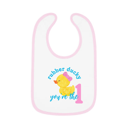Cute Girl Rubber Ducky You're the One 1st Birthday Bib