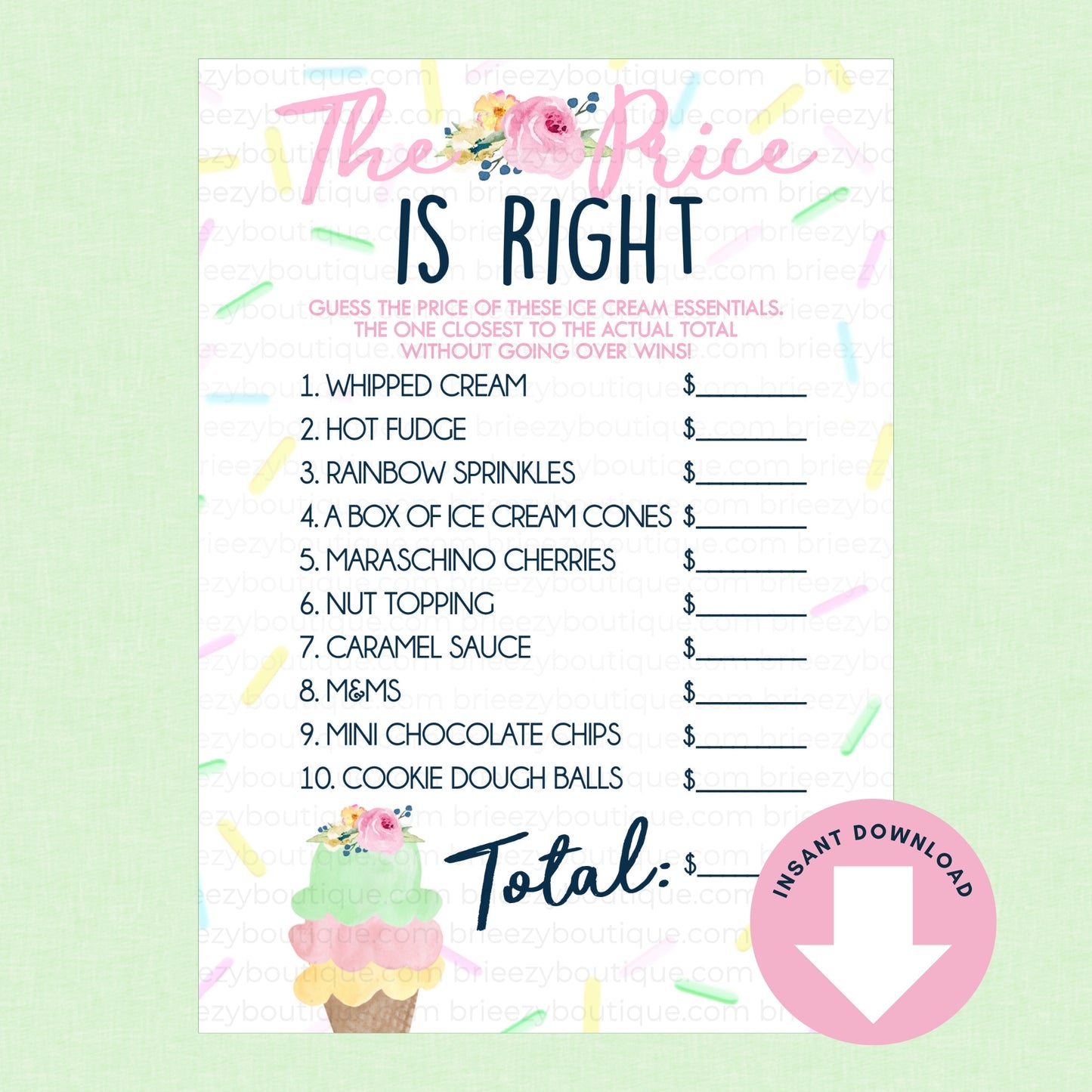 The Price is Right Scooped up bridal shower game