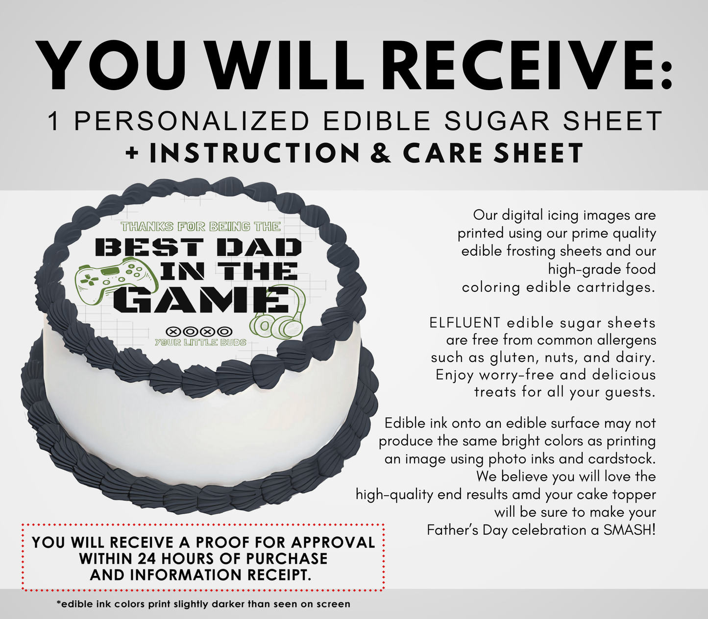 Gaming Edible Father's Day Cake Topper Personalized Sugar Sheet | 4 Style Options
