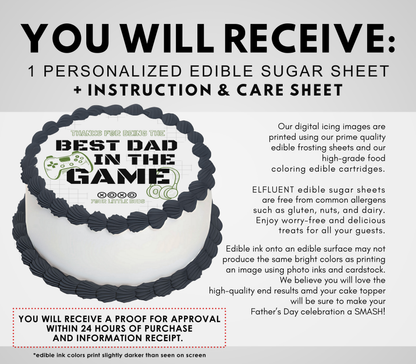 Gaming Edible Father's Day Cake Topper Personalized Sugar Sheet | 4 Style Options