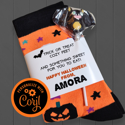 Halloween Printable Sock Favor Wrap (Editable Digital Download) - DIY Favor Gift for Friends, Classmates, Coworkers, Students, Teachers