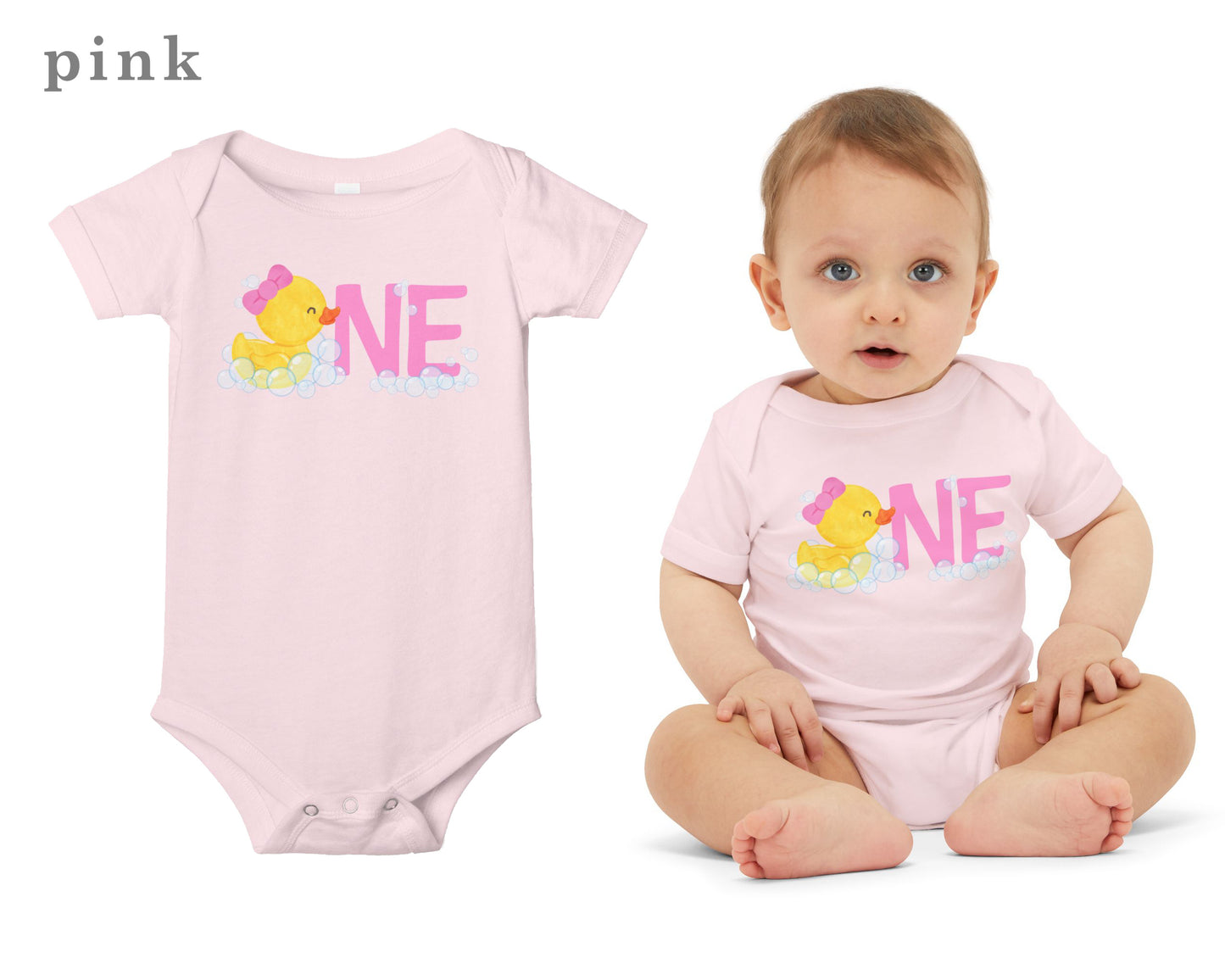 Girl Rubber Ducky ONE First Birthday Bodysuit