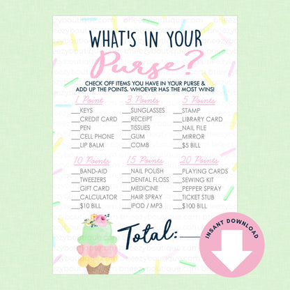 What's in your purse Scooped up bridal shower game