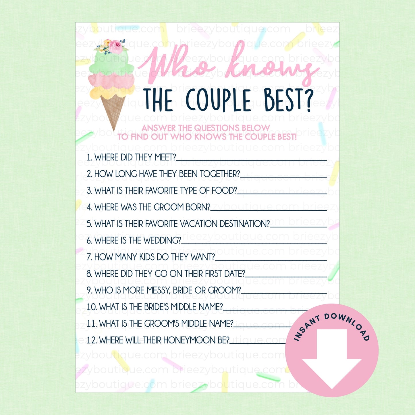 Who knows the couple best Scooped up bridal shower game