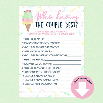 Who knows the couple best Scooped up bridal shower game