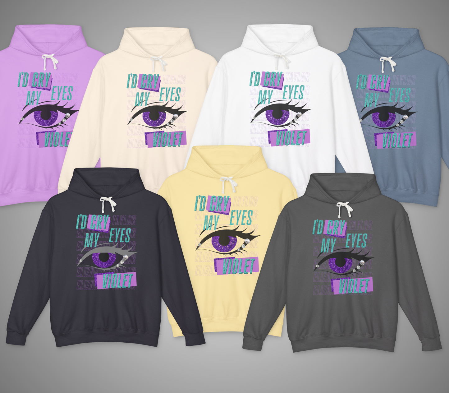 Edgy I'd Cry My Eyes Violet Unisex Lightweight Hooded Sweatshirt - Everyday Wear, Swiftie Gift