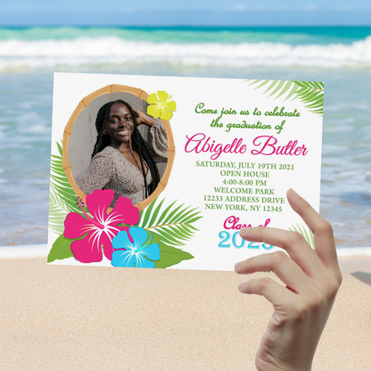 Tropical Luau Graduation Photo Invitation | EDITABLE DIGITAL DOWNLOAD