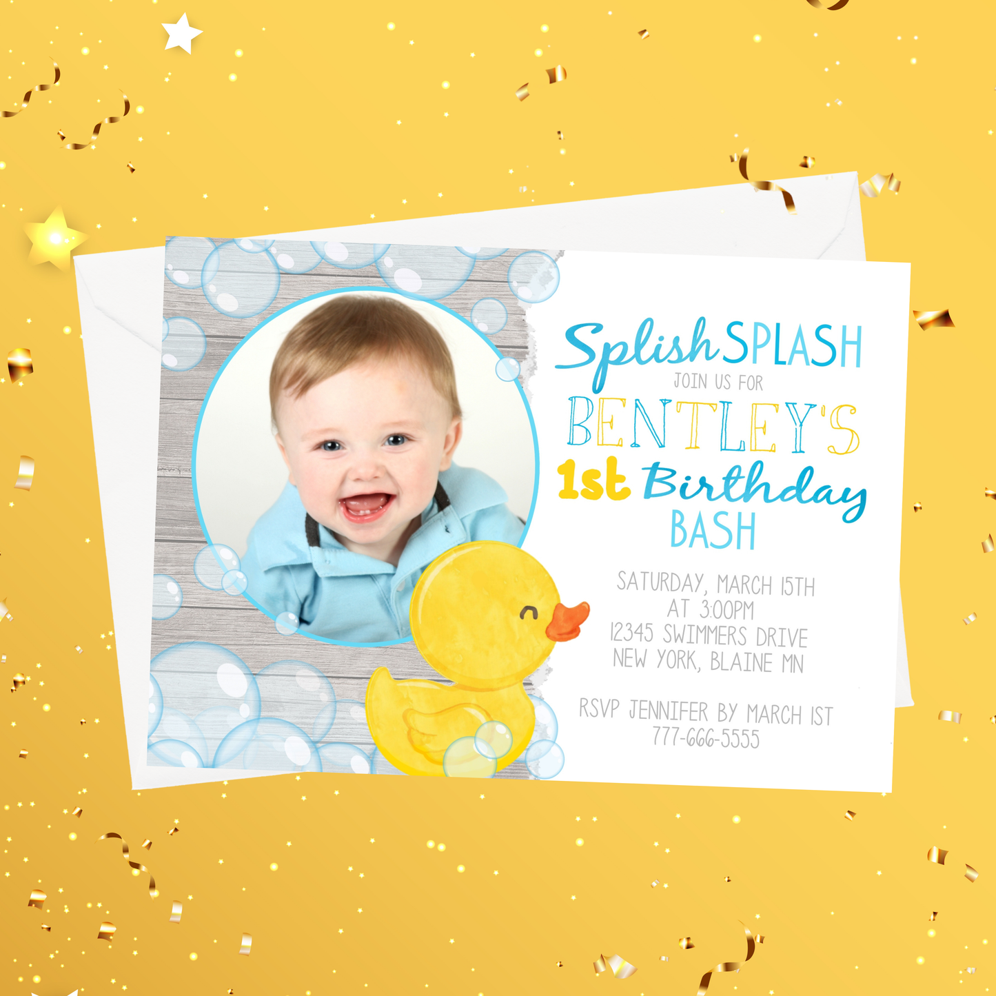Rubber Duck Photo Birthday Invitation | EDITABLE DIGITAL DOWNLOAD