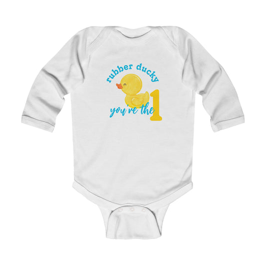 Rubber Ducky You’re the 1 Long Sleeve 1st Birthday Bodysuit | 4 Colors Available