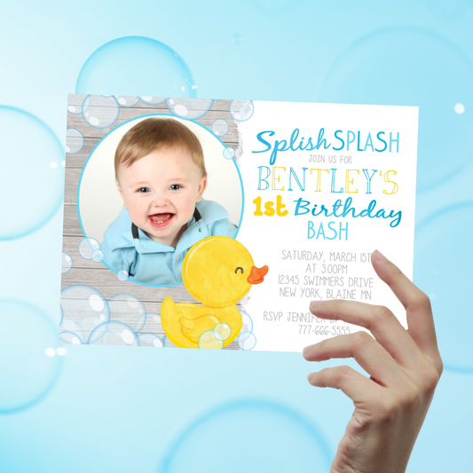 Rubber Duck Photo Birthday Invitation | EDITABLE DIGITAL DOWNLOAD
