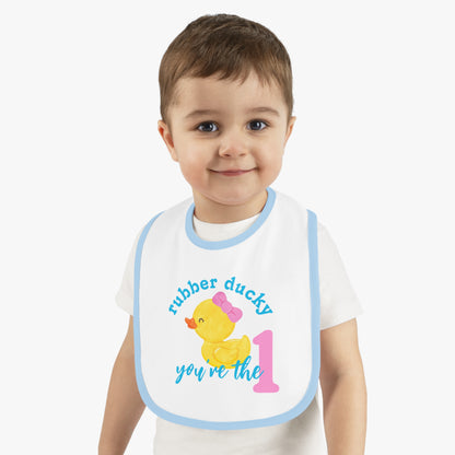 Cute Girl Rubber Ducky You're the One 1st Birthday Bib