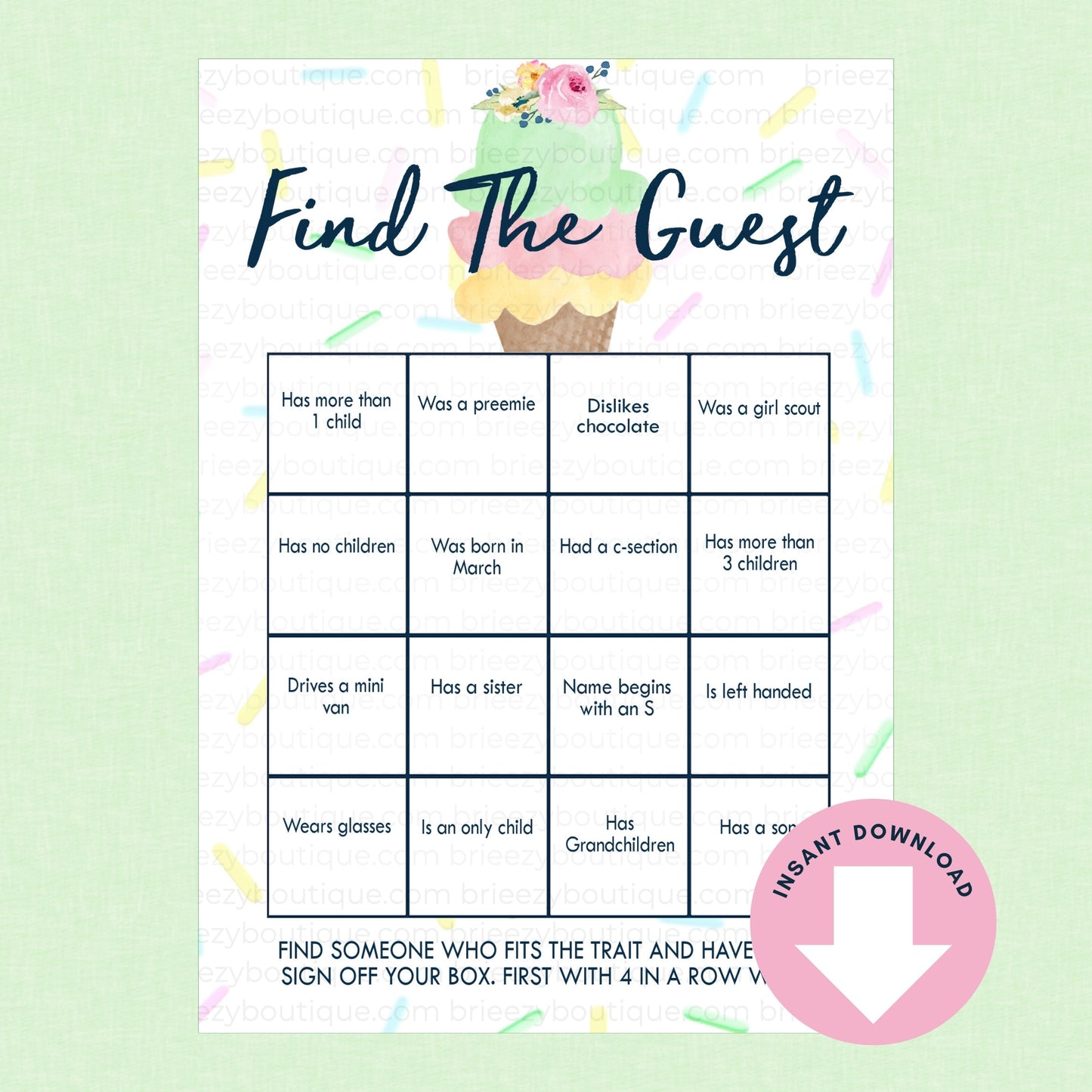 Find the Guest Scooped up bridal shower game