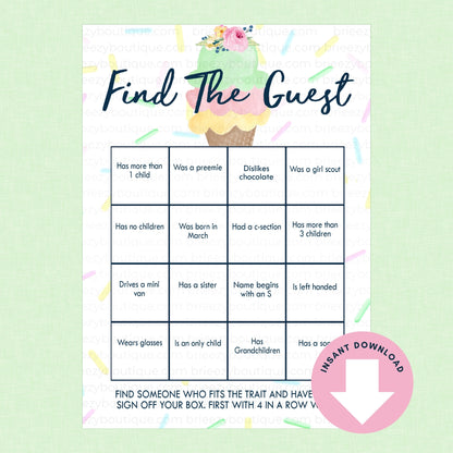 Find the Guest Scooped up bridal shower game