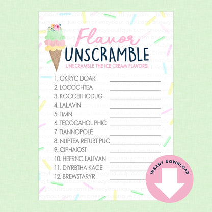 Flavor Unscramble Scooped up bridal shower game