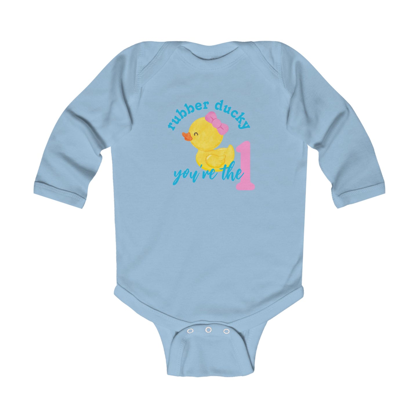 Girl Rubber Ducky You’re the 1 Long Sleeve 1st Birthday Bodysuit | 4 Colors Available