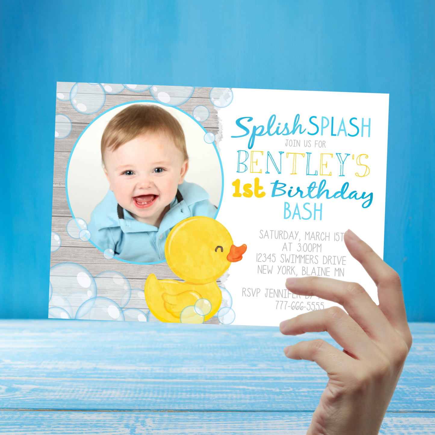 Rubber Duck Photo Birthday Invitation | EDITABLE DIGITAL DOWNLOAD