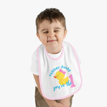 Cute Girl Rubber Ducky You're the One 1st Birthday Bib